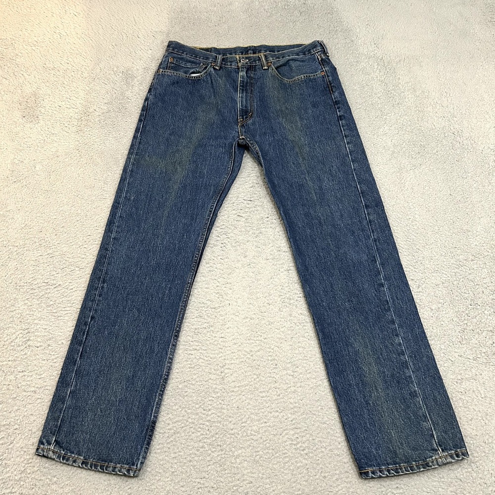 Levis Jeans Mens 36x32‎ Blue Denim 505 Regular Straight American Work Wear Dark